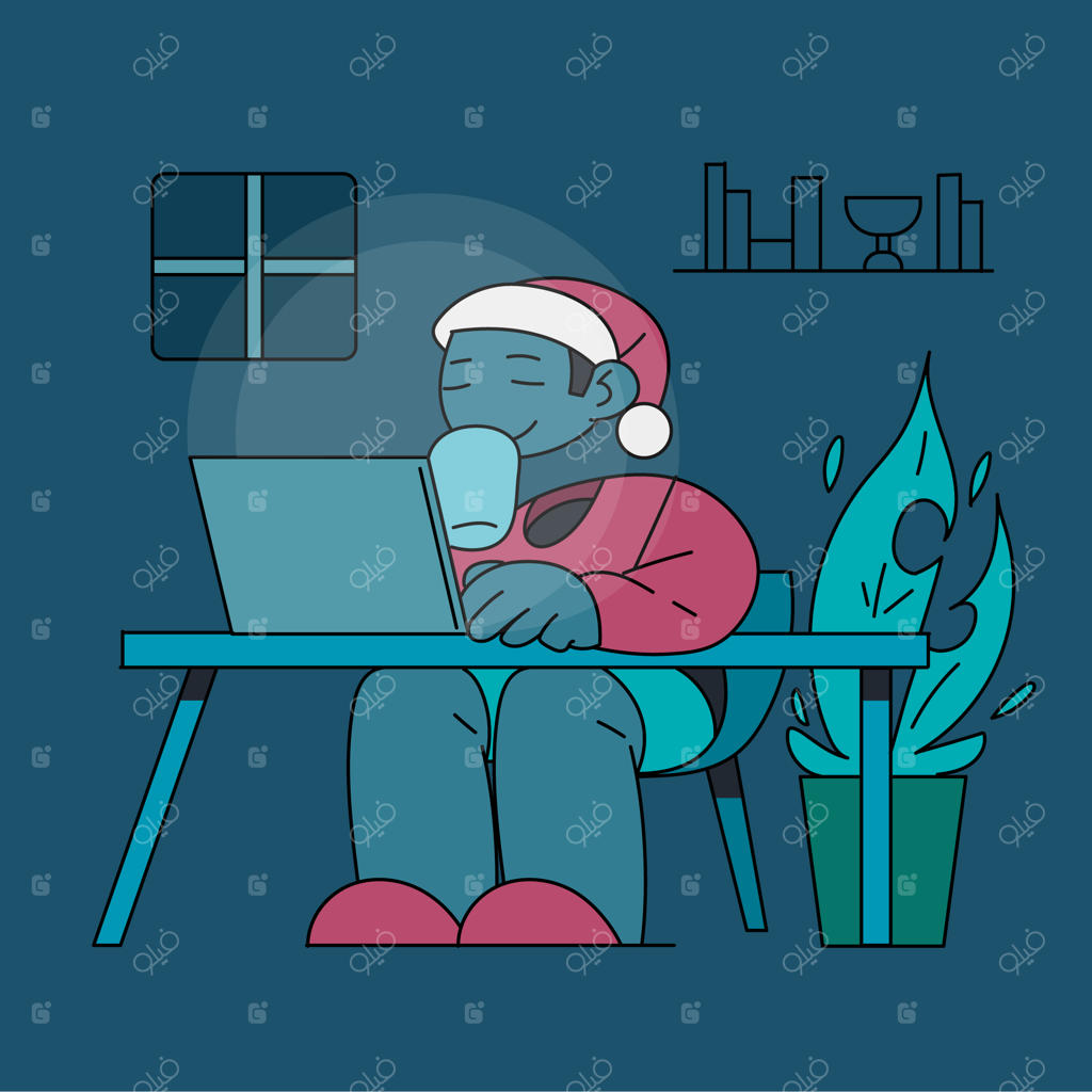 بابانوئل از کار خود در شب کریسمس لذت می‌برد (سبک طراحی تخت)