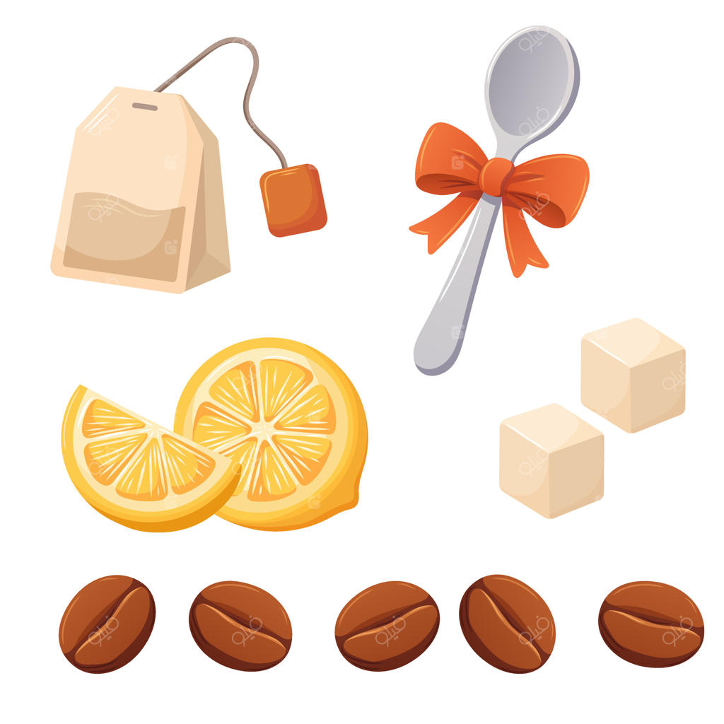 تصاویر برای منوی سایت: قاشق چای‌خوری، شکر، لیمو، چای کیسه‌ای و قهوه