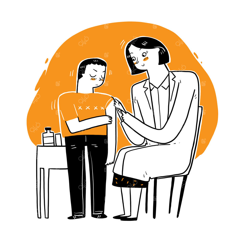 پزشک زن در حال تزریق واکسن یا گرفتن آزمایش خون از بیمار.