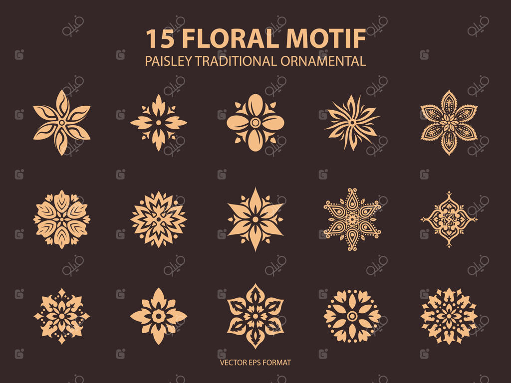 طرح گلدار پیزلی سنتی. عنصر تزئینی برای طراحی. الگوی تزئین برای کارت‌های دعوت عروسی، تولد و تبریک. دکور طلایی سنتی.