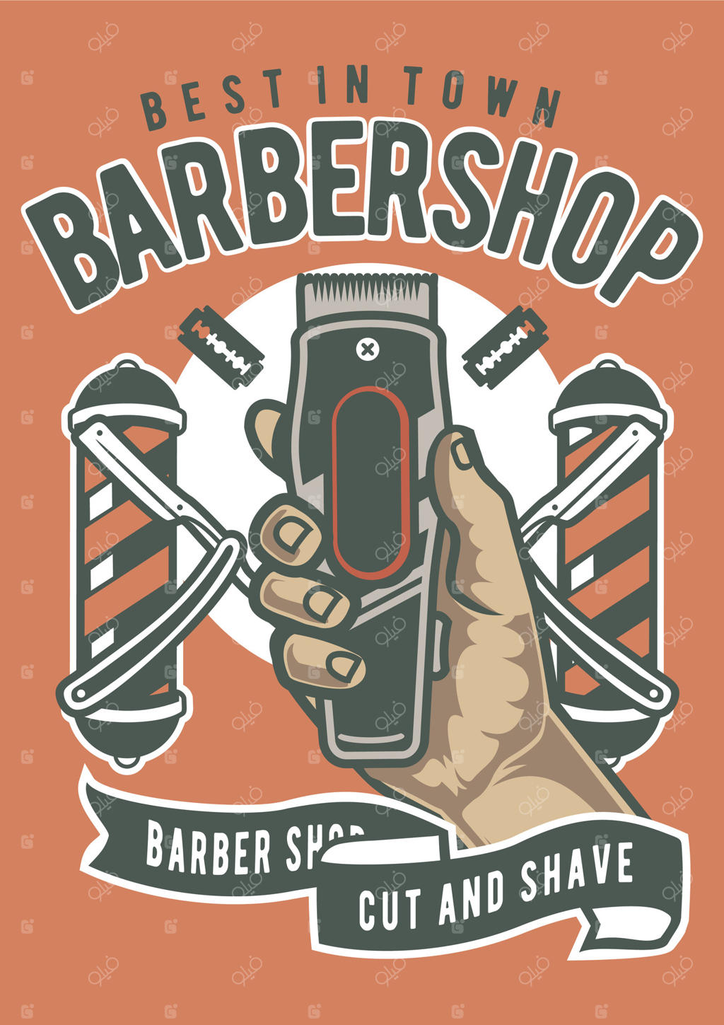 طراحی تی‌شرت سلمانی وینتیج، تصویر کلاسیک میله آرایشگری، هنر برای چاپ روی لباس