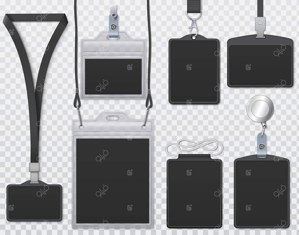 کارت شناسایی مشکی: قالب کارت هویتی برای نام، کارت اداری، کنفرانس و شرکت. طرح برداری کارت شناسایی مشکی