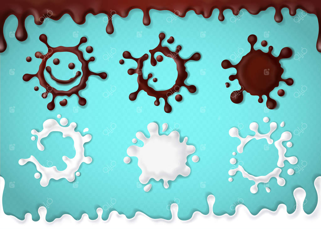 مجموعه‌ای از پاشیدن‌های شیر، شکلات یا کاکائو