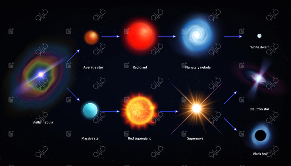 اینفوگرافیک چرخه حیات ستاره‌ها