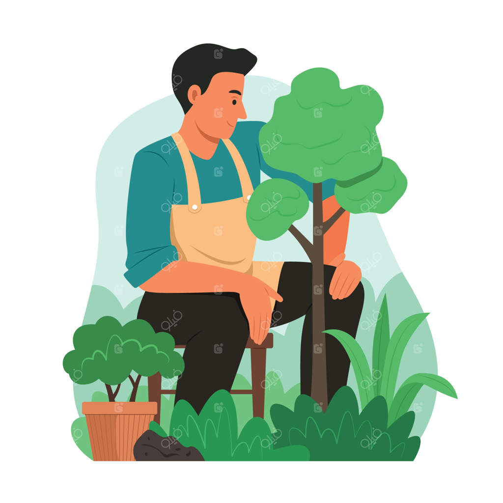 مردی در حال مراقبت از درخت در باغ - وکتور حرفه‌ای