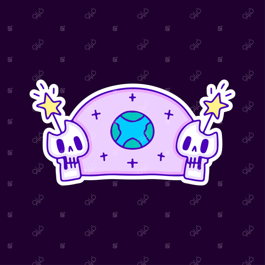 طرح بامزه جمجمه فضایی و سیاره زمین برای تی‌شرت و برچسب.