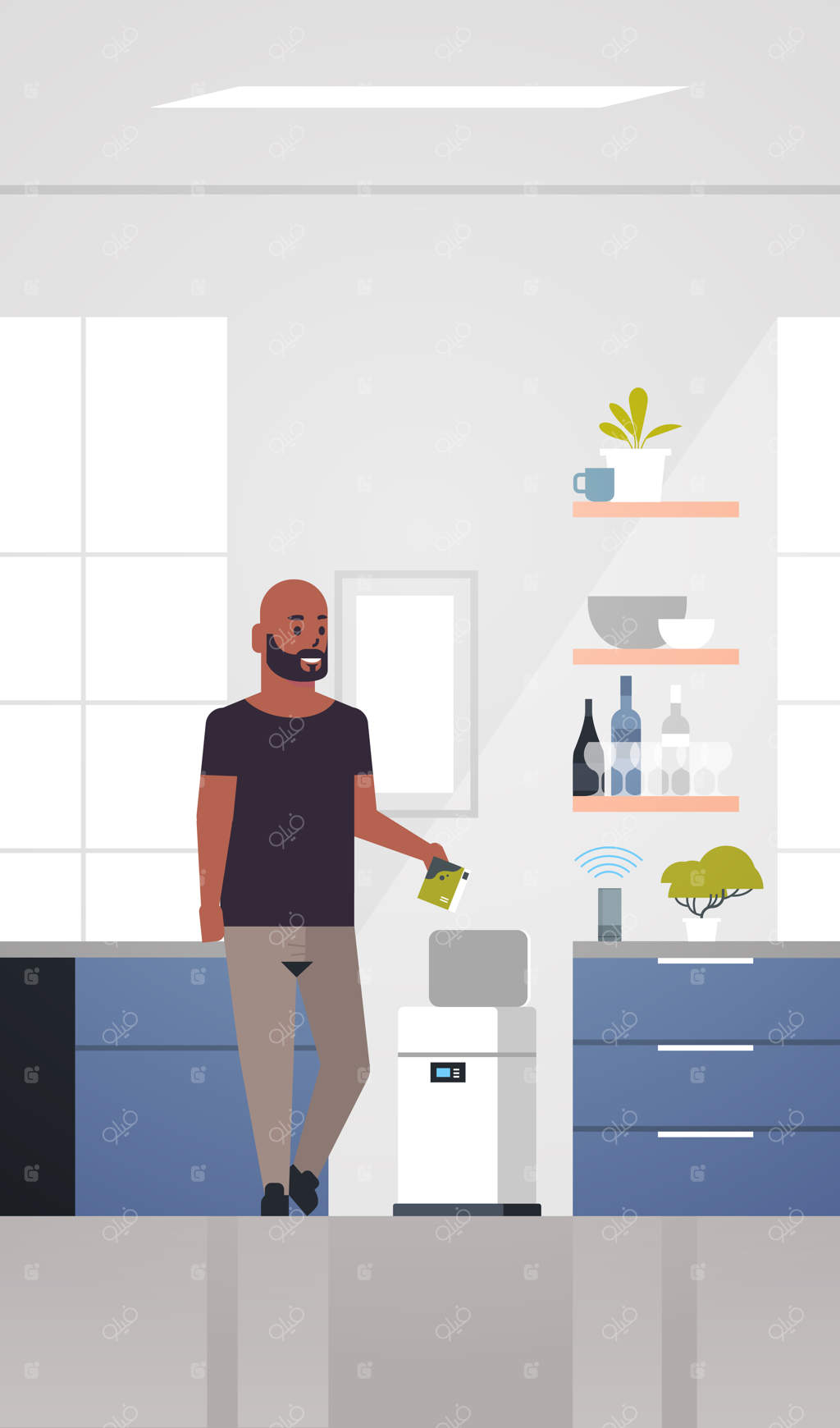 مرد آفریقایی-آمریکایی در حال انداختن زباله در سطل بازیافت الکترونیکی