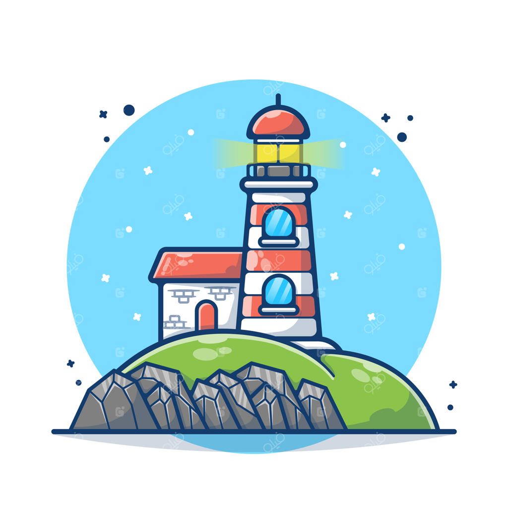 فانوس دریایی برای مسیر یابی با پس‌زمینه سفید