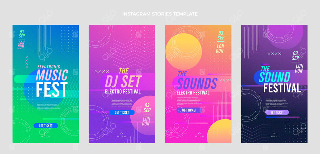 استوری‌های اینستاگرام جشنواره موسیقی با بافت گرادینت