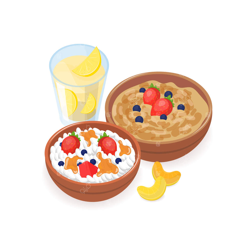 صبحانه‌ی خوشمزه شامل فرنی و پنیر کاتیج با توت‌ها