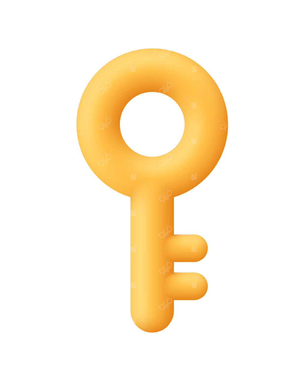 کلید زرد طلایی: نمادی از امنیت و محافظت در صنعت املاک، آیکون سه‌بعدی به سبک کارتونی.