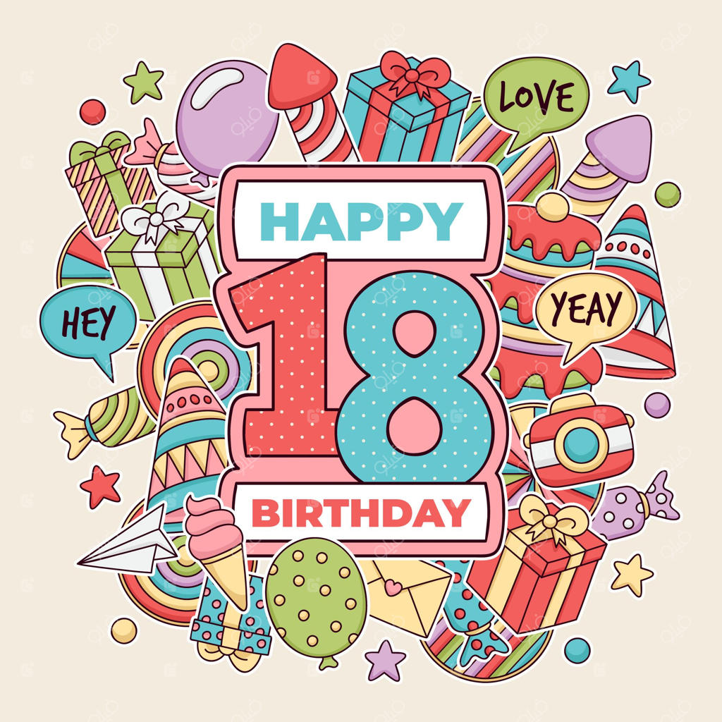 زمینه تولد 18 سالگی شاد و رنگارنگ