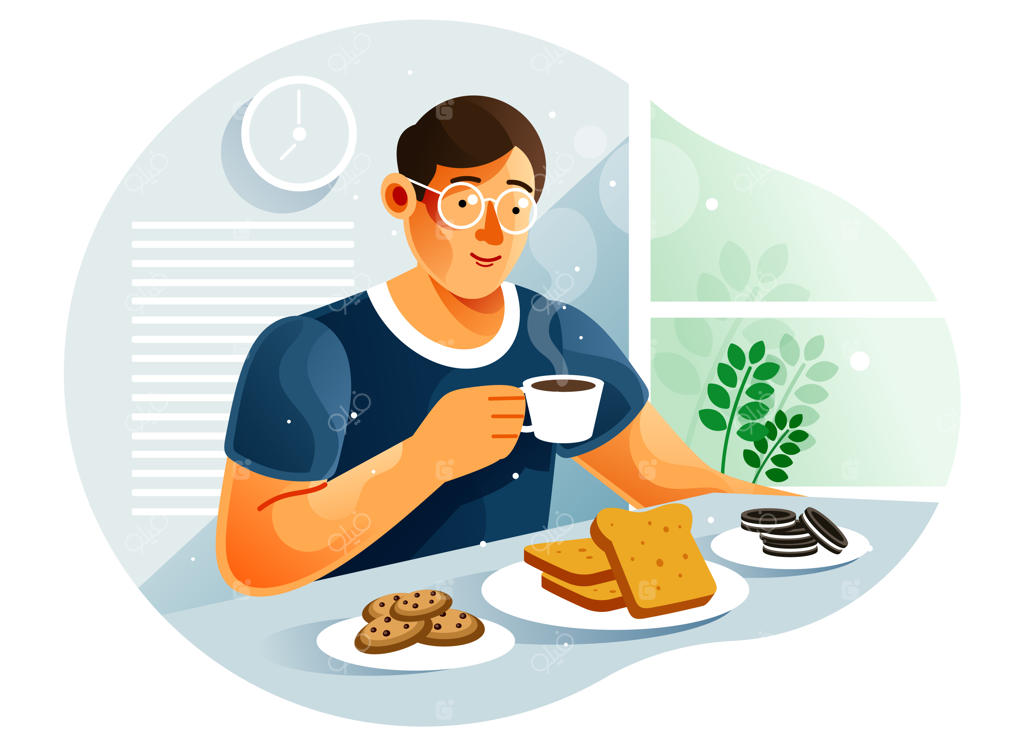 مرد در حال صبحانه خوردن در خانه