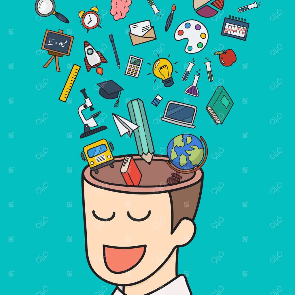 مغز انسان با طراحی نمادهای تحصیلی - مفهوم آموزش