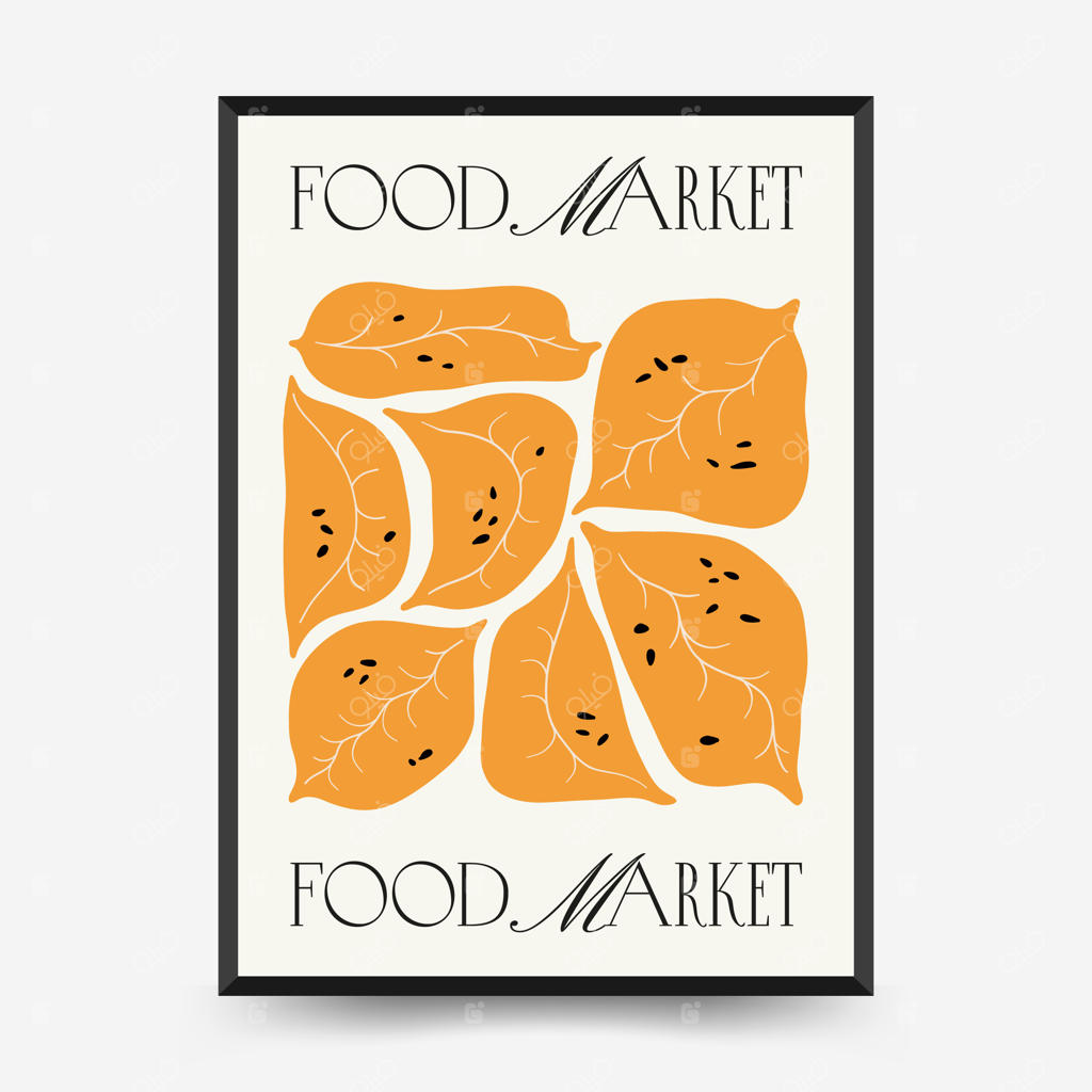 قالب پوستر انتزاعی غذا با سبک مدرن و مینیمال ماتیس برای دکوراسیون آشپزخانه و رستوران