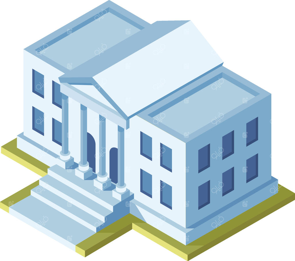 تصویر ایزومتریک ساختمانی دولتی با ستون‌ها، برجسته‌سازی شکوه و عظمت معماری شهری