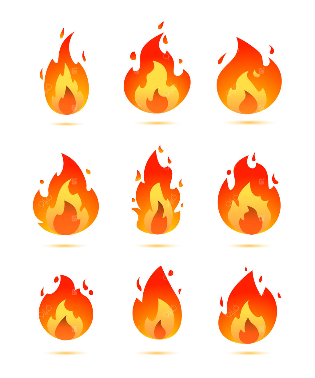 مجموعه آیکون‌های شعله آتش، طراحی تخت وکتور