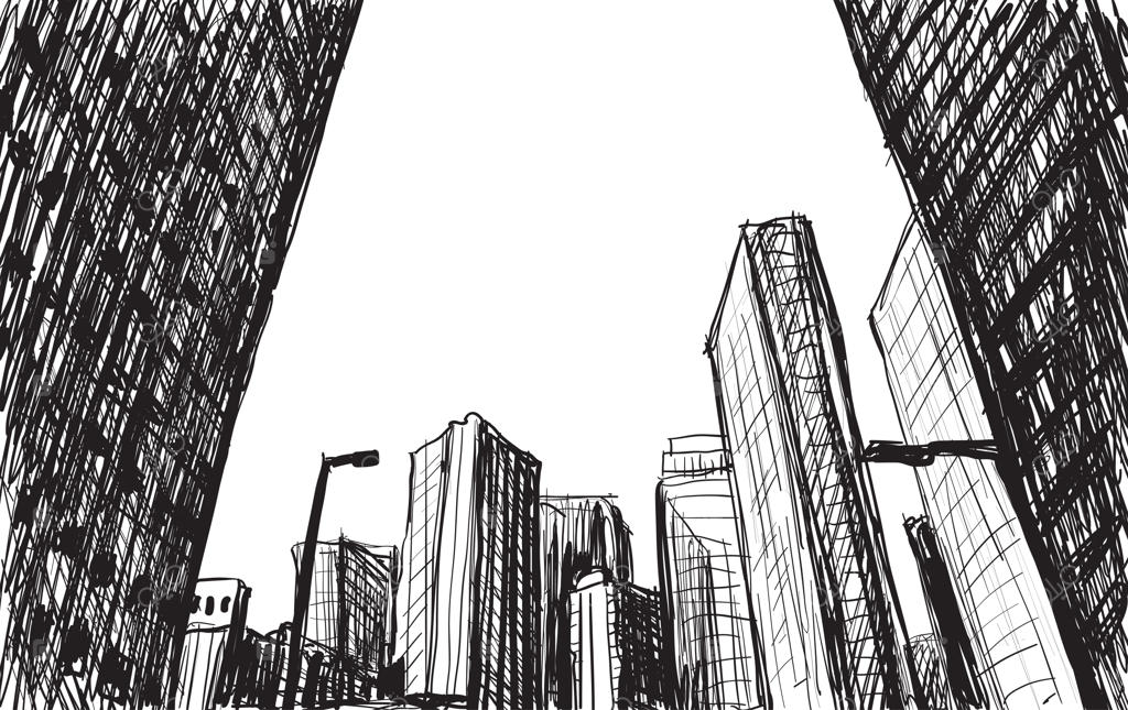 تصویرسازی و اسکیس دستی از منظره شهری و ساختمان‌های توکیو