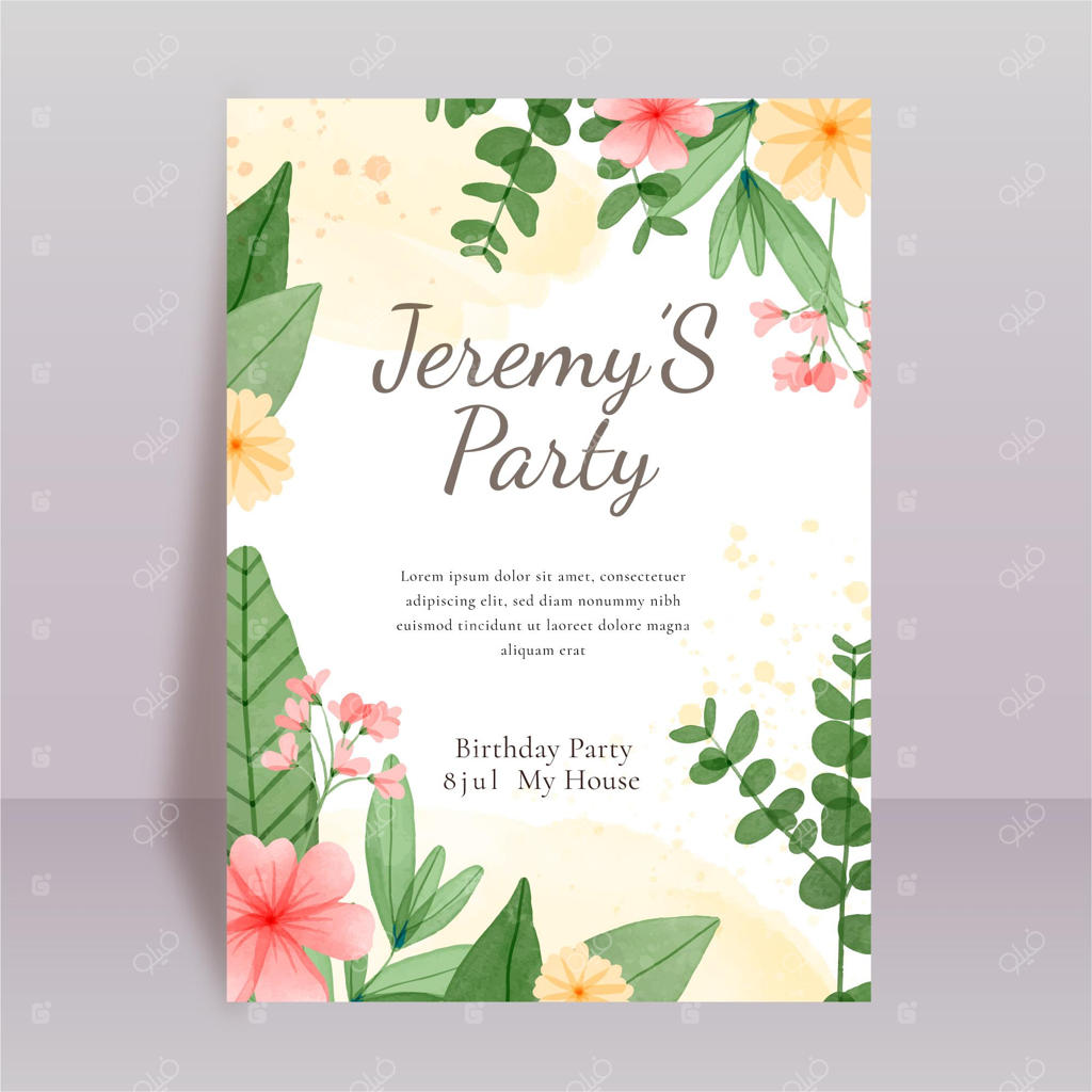 پوستر تولد نقاشی شده با آبرنگ