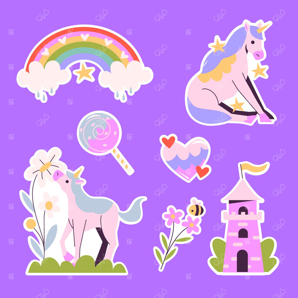 مجموعه استیکرهای اسب شاخدار بامزه