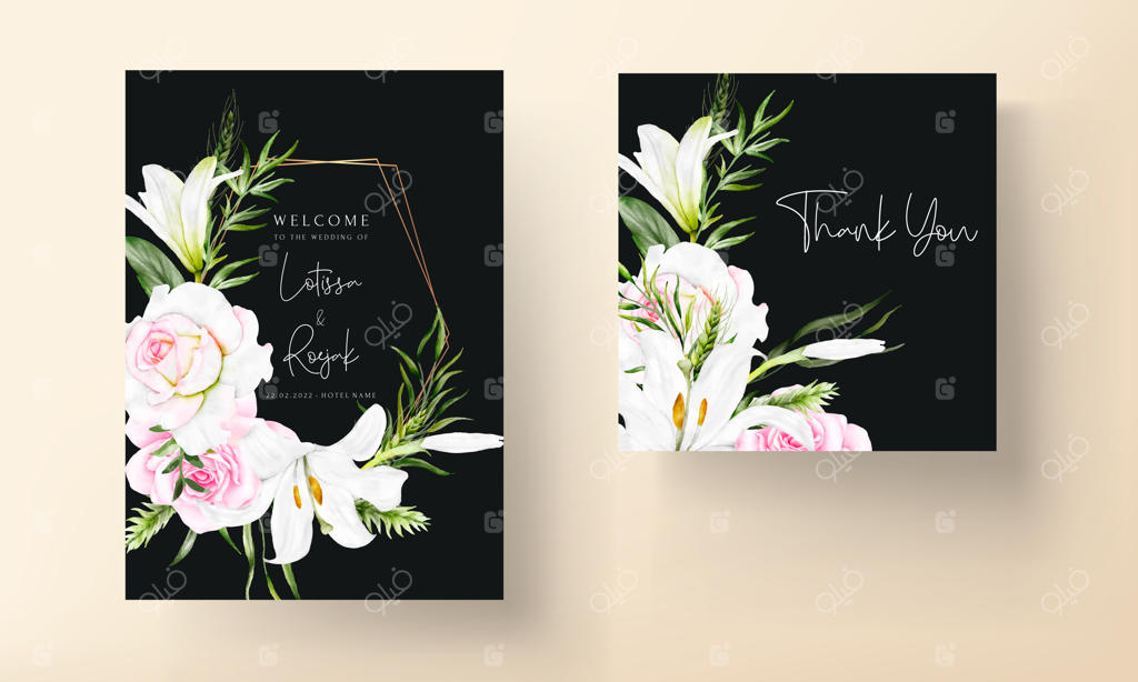 قالب کارت دعوت عروسی با تاج گل آبرنگی زیبا