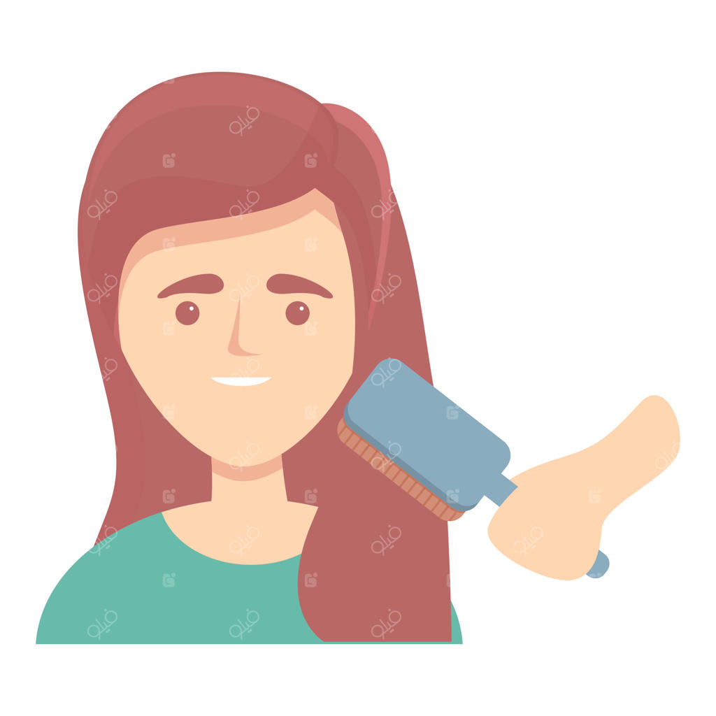 وکتور آیکون کارتونی مراقبت از مو، مدل مو و شامپوی زنانه