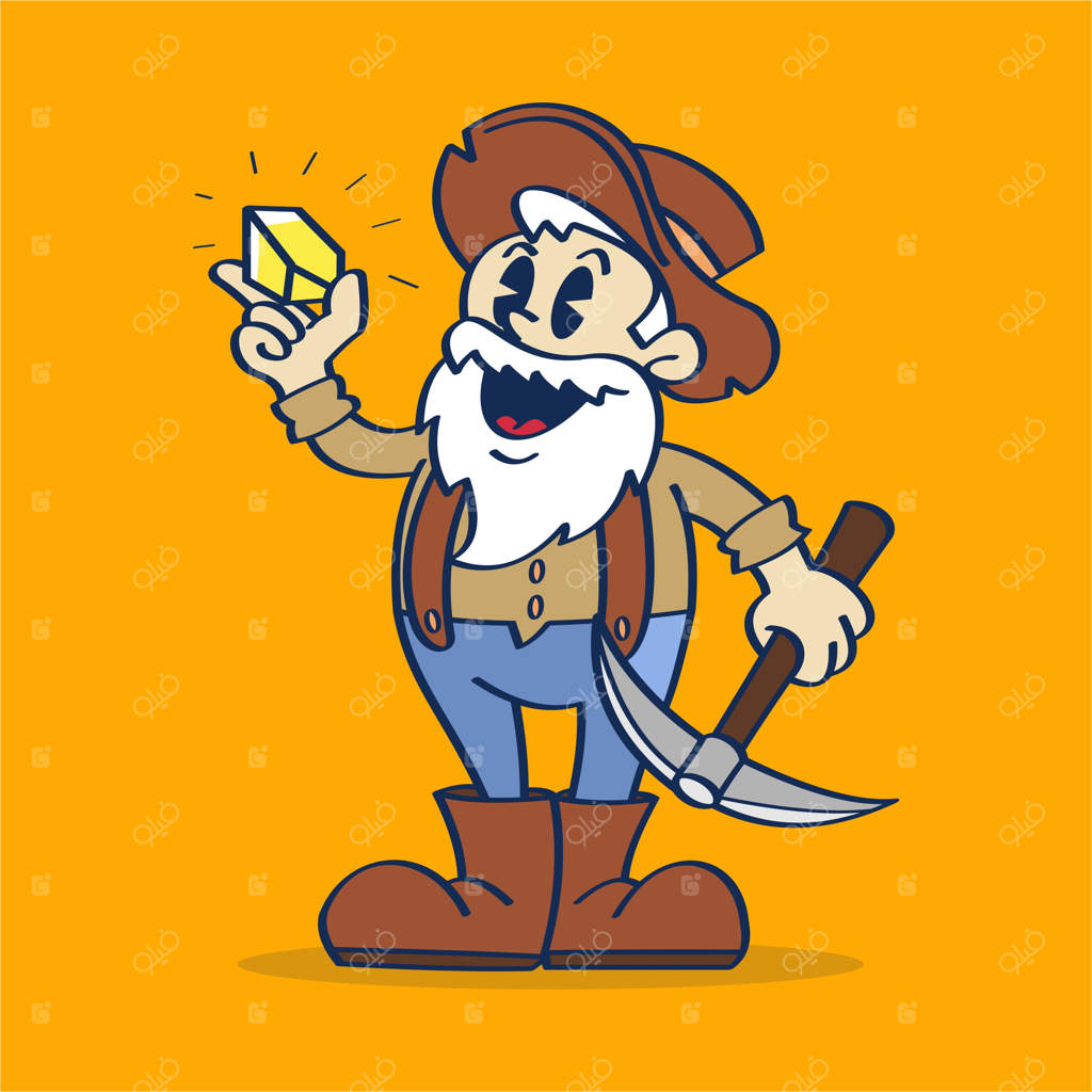 تصویر کارتونی یک معدنچی با کلنگ در دستش