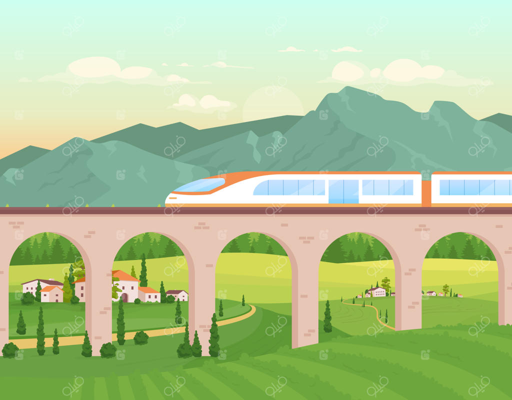 تصویر قطار سریع‌السیر با رنگ‌های ساده