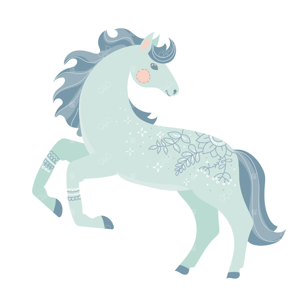 اسب به سبک دودل یا بوهو: نقاشی خطی ساده. تصویرسازی زمستانی برداری، مجزا بر روی زمینه سفید.