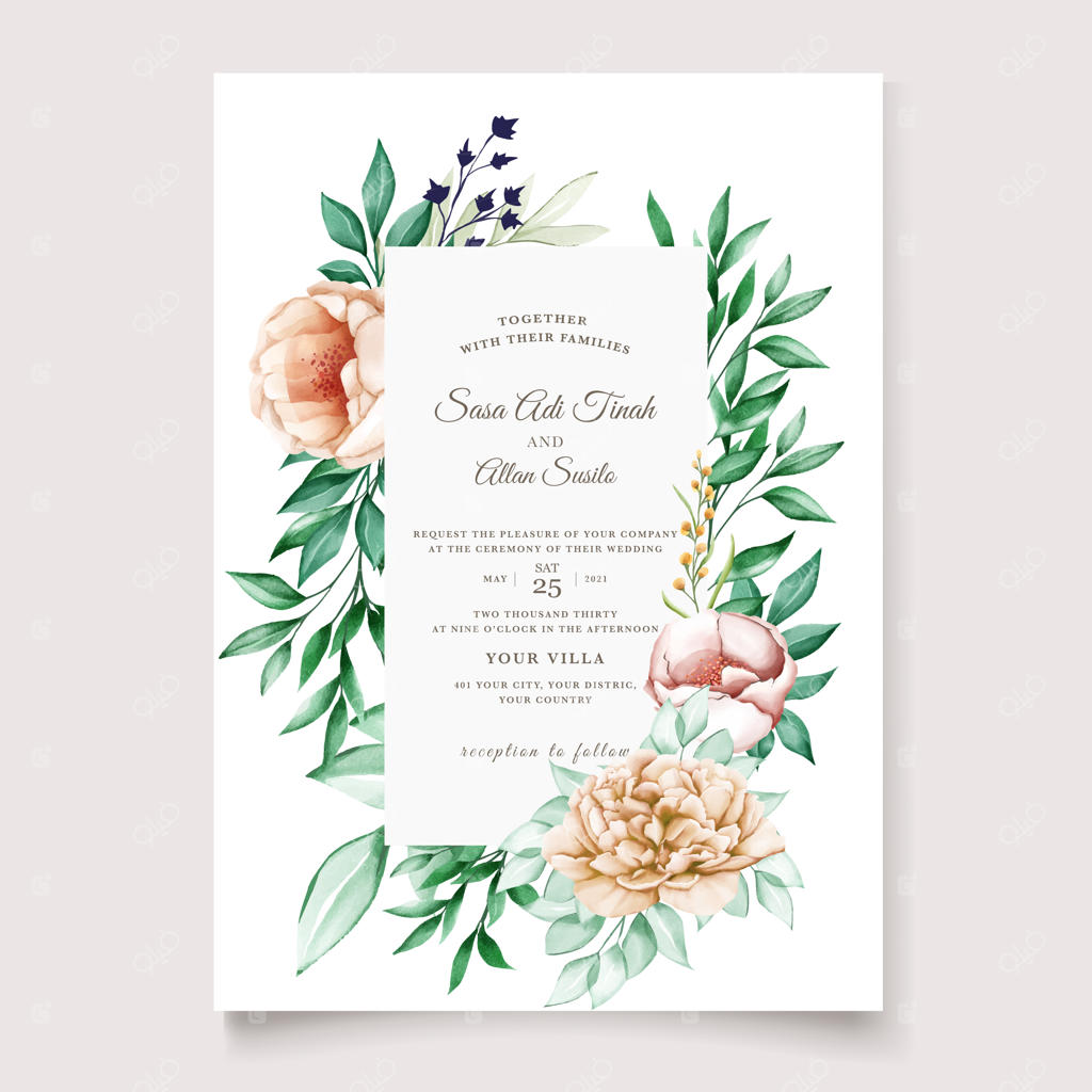 قالب کارت دعوت عروسی با طراحی گل صد تومانی شیک