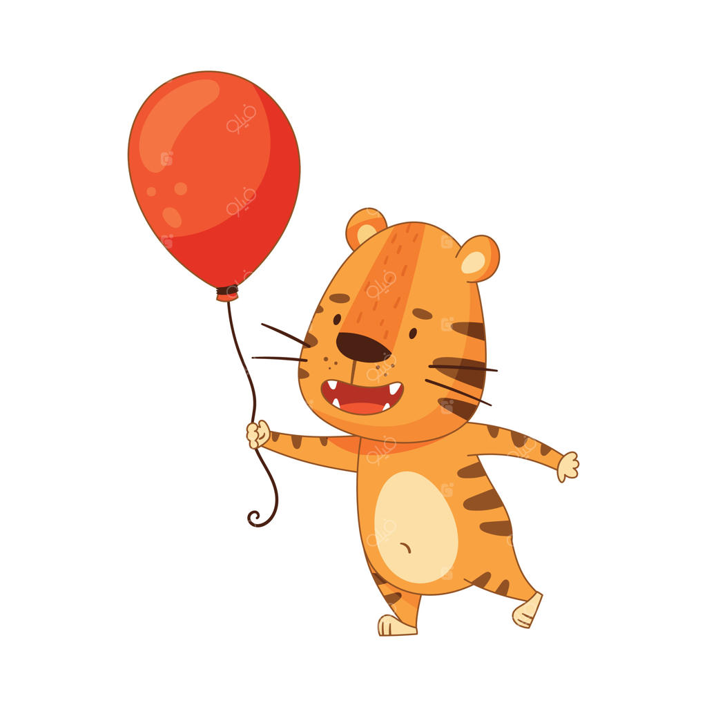 ببر کوچولوی بانمک با بادکنک قرمز بادی - شخصیت کارتونی حیوان کودک دوست‌داشتنی
