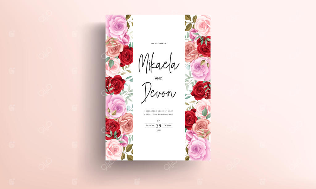 طراحی گل‌دار و شیک کارت عروسی