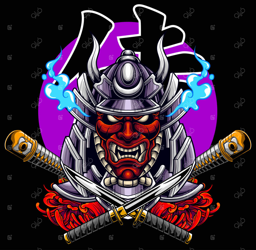 تصویرسازی وکتوری از سامورایی ژاپنی