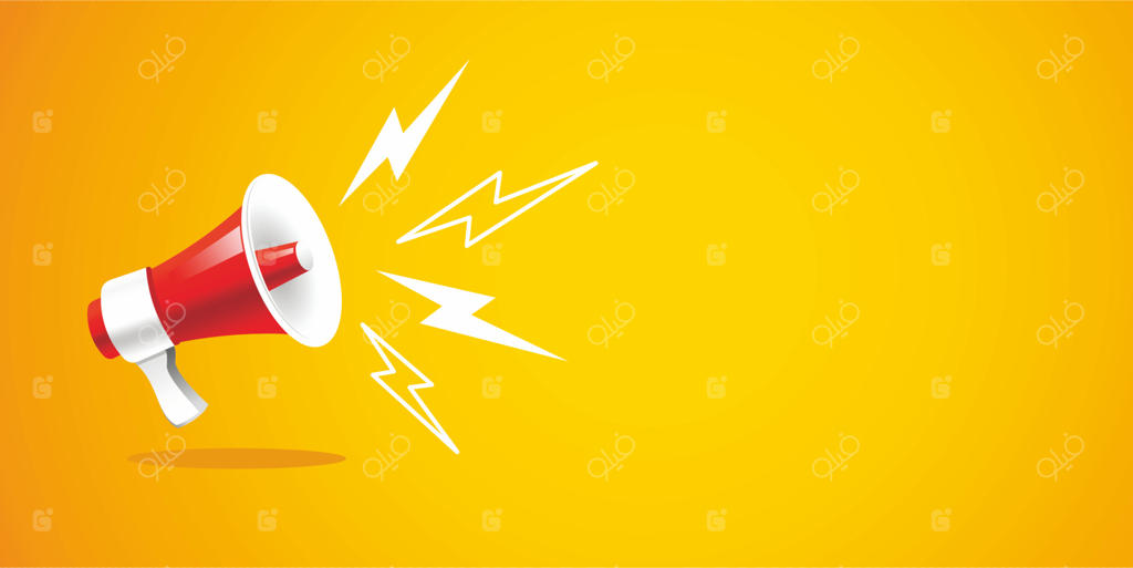 تصویرسازی وکتور بلندگوی سه‌بعدی و واقع‌گرایانه در پس‌زمینه بنر آبی با مفهوم دعوت به همکاری، فرصت شغلی و اطلاع‌رسانی در سبک طراحی مدرن و فلت