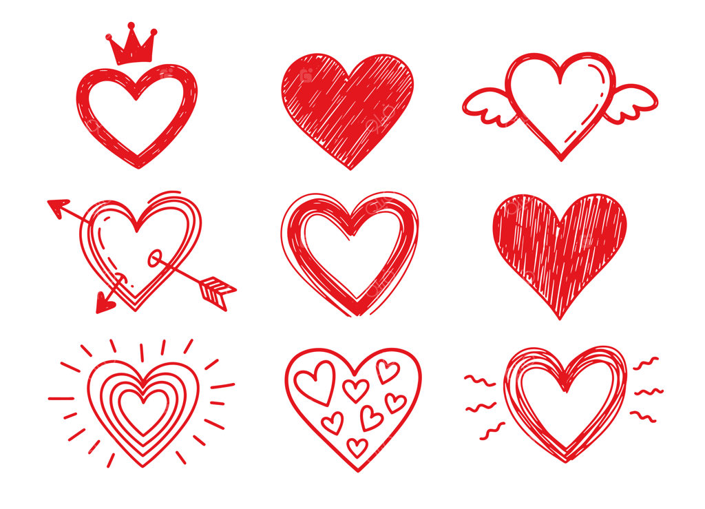 مجموعه طرح‌های دستی و خط‌خطی قلب