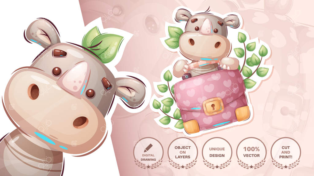 استیکر بامزه کرگدن با عینک آفتابی - وکتور EPS 10