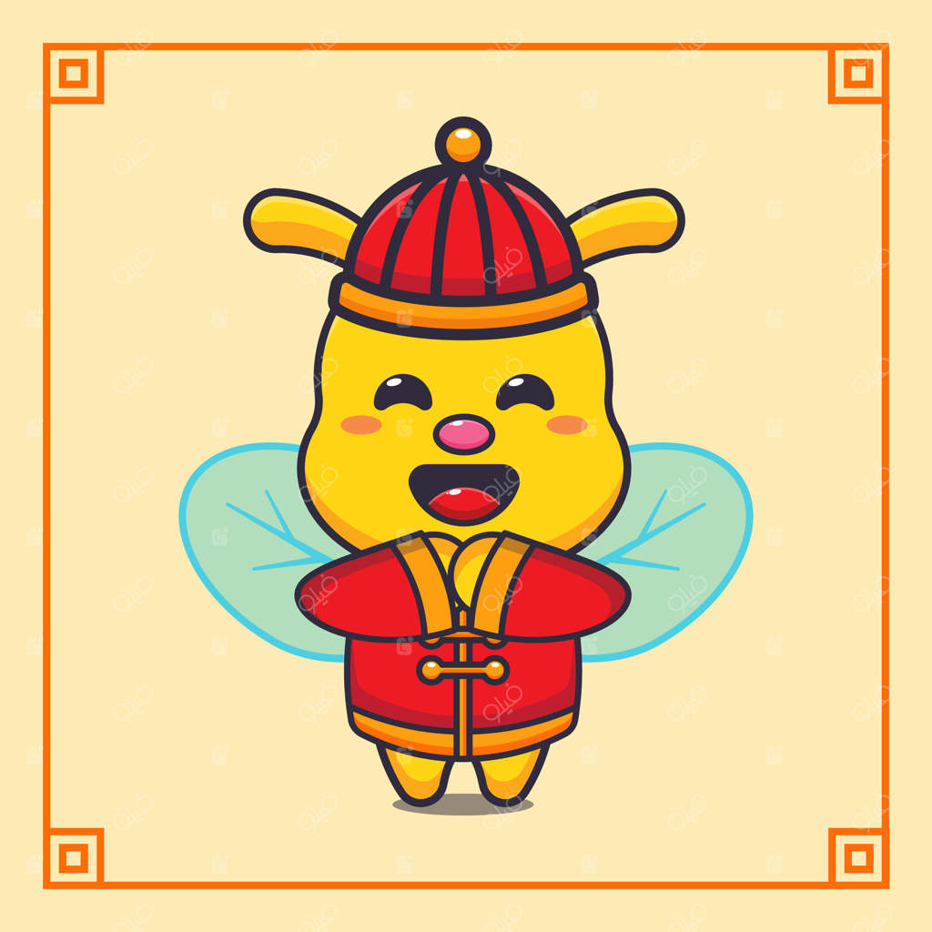 زنبور بامزه با لباس چینی قرمز در سال نو چینی