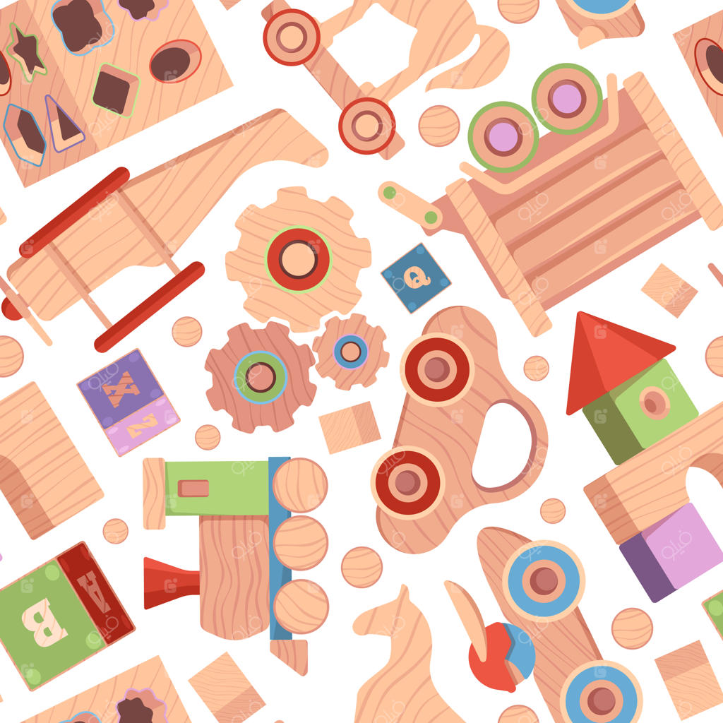 الگوهای اسباب‌بازی‌های چوبی قدیمی برای پروژه‌های طراحی پارچه کودکان: قالب‌های اسباب‌بازی‌های بامزه همچون بلوک‌ها، اتومبیل‌ها، سربازها، عروسک‌ها و پس‌زمینه‌های بی‌نظیر وکتور