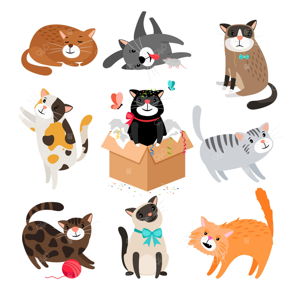 گربه‌های کارتونی با پس‌زمینه سفید