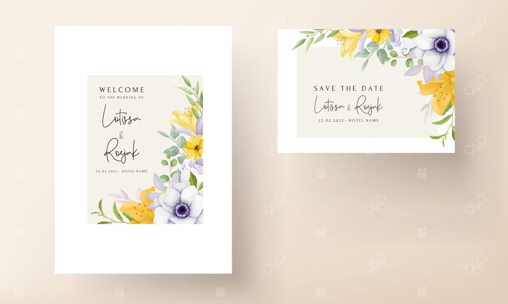 قالب کارت دعوت زیبا با طرح دستی گل