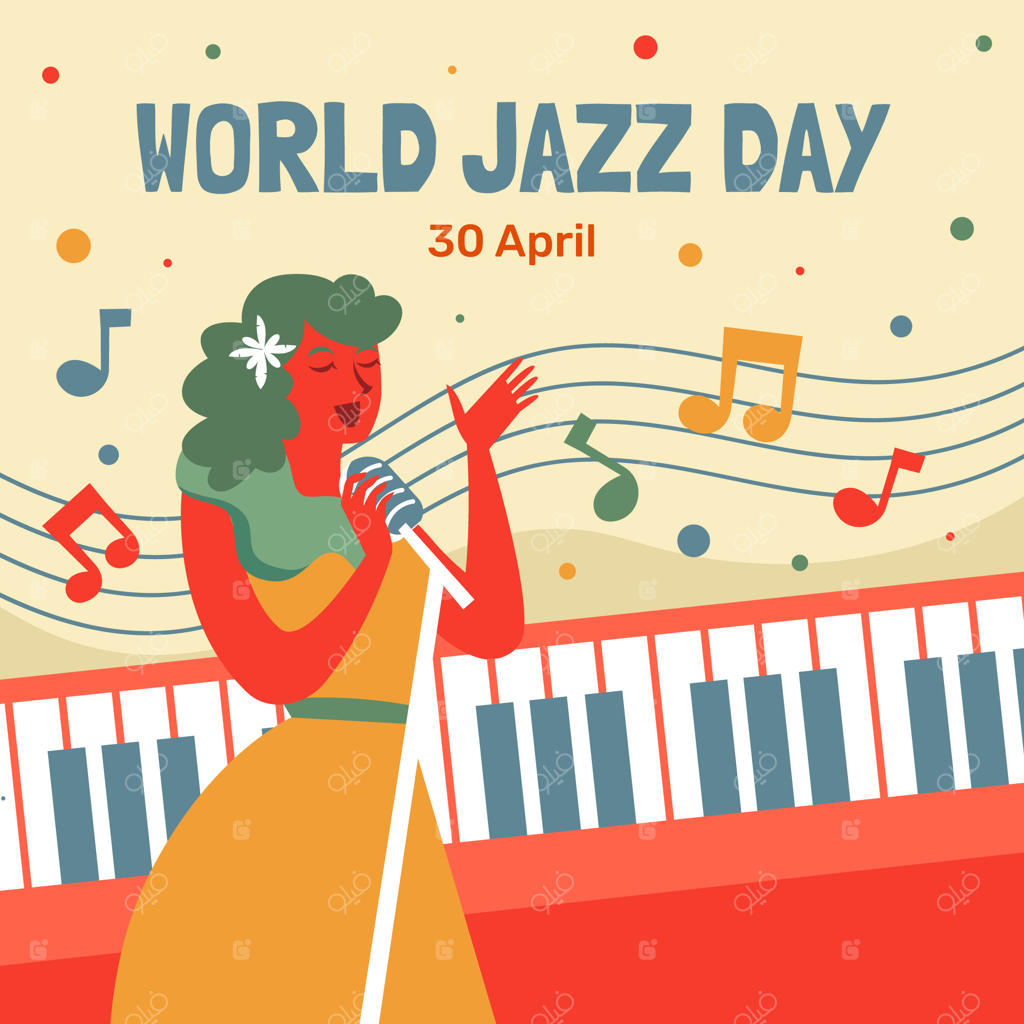 تصویرسازی روز جهانی جاز در یک دنیای تخت