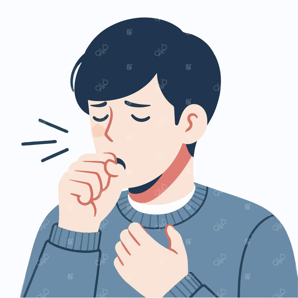 وکتور نوجوان در حال سرفه با طراحی مسطح