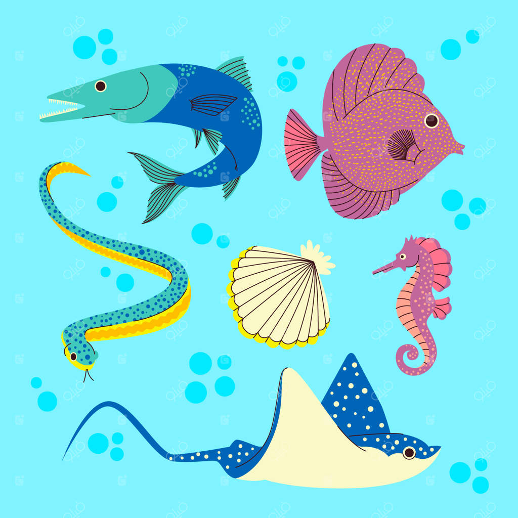 تصویرسازی حیوانات دریایی دست‌کشیده