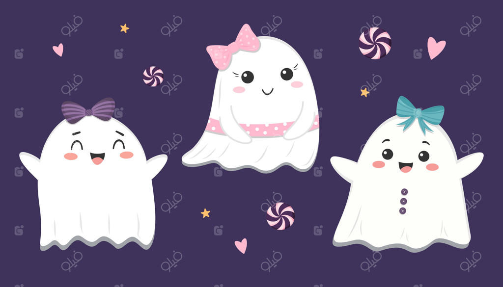 ارواح کارتونی بامزه برای جشن‌های هالووین - وکتور حرفه‌ای