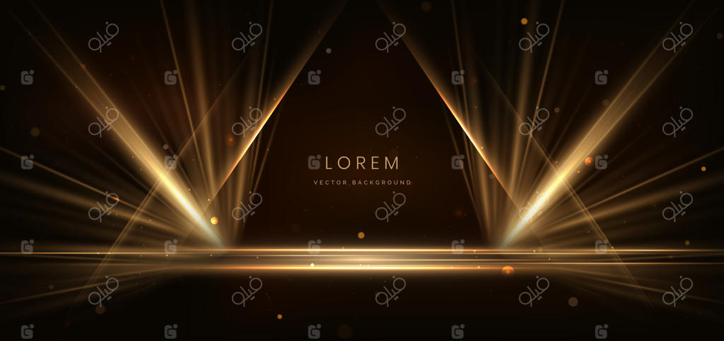 خطوط عمودی نورانی طلایی درخشان روی پس‌زمینه تیره با افکت نور و درخشندگی، مناسب برای افزودن متن.