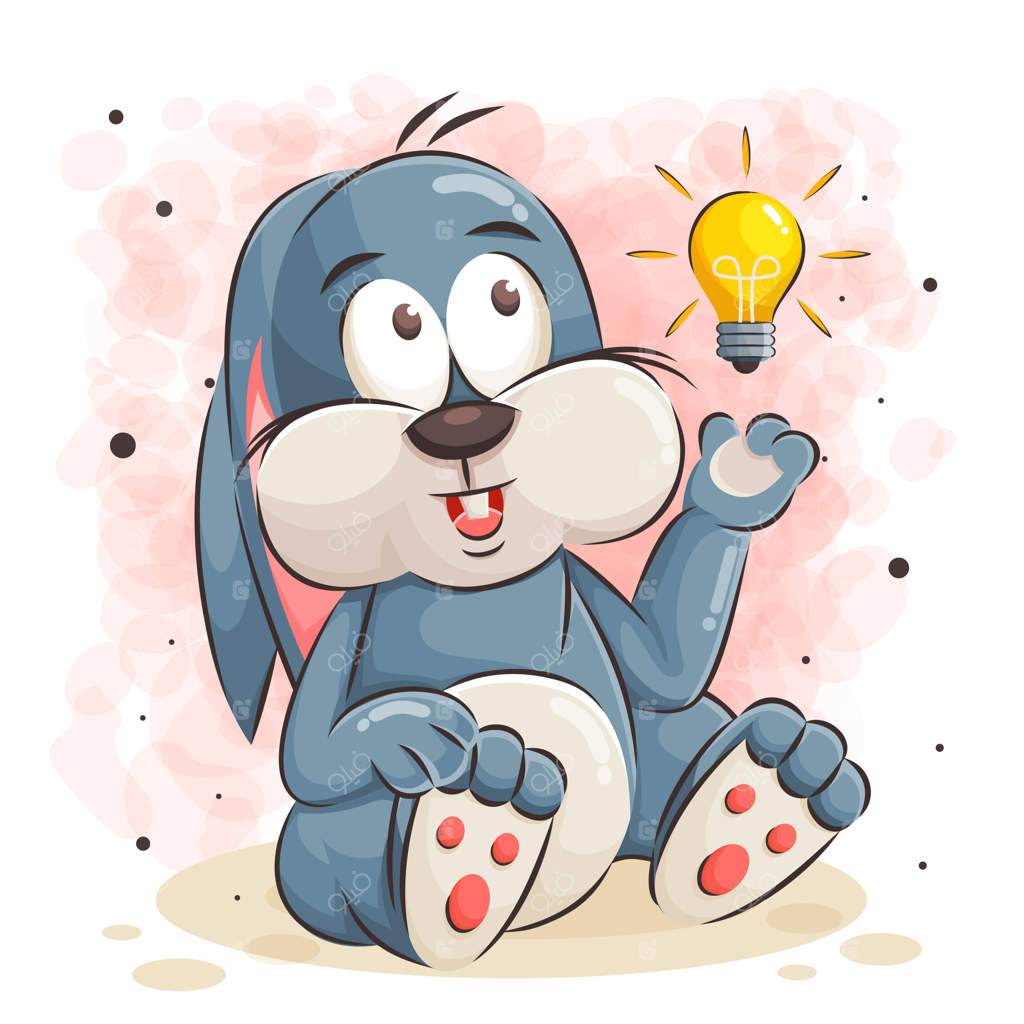 تصویر کارتونی خرگوش بامزه و لامپ