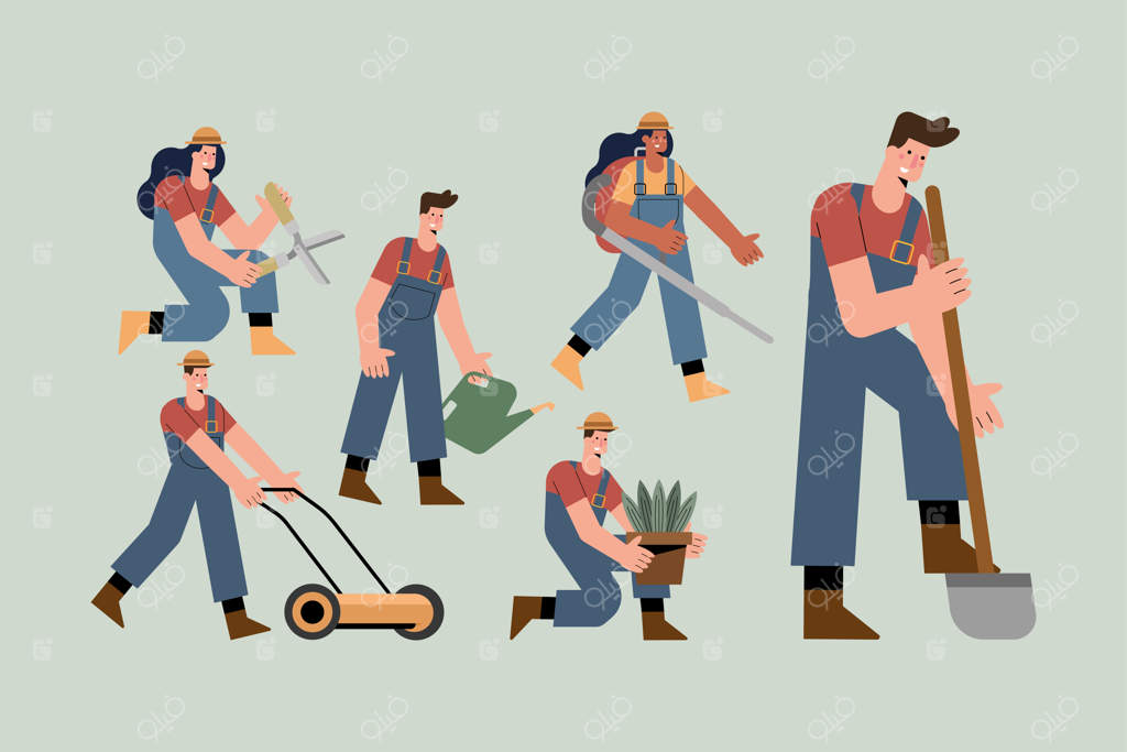 شش باغبان با شخصیت‌های برداری حرفه‌ای