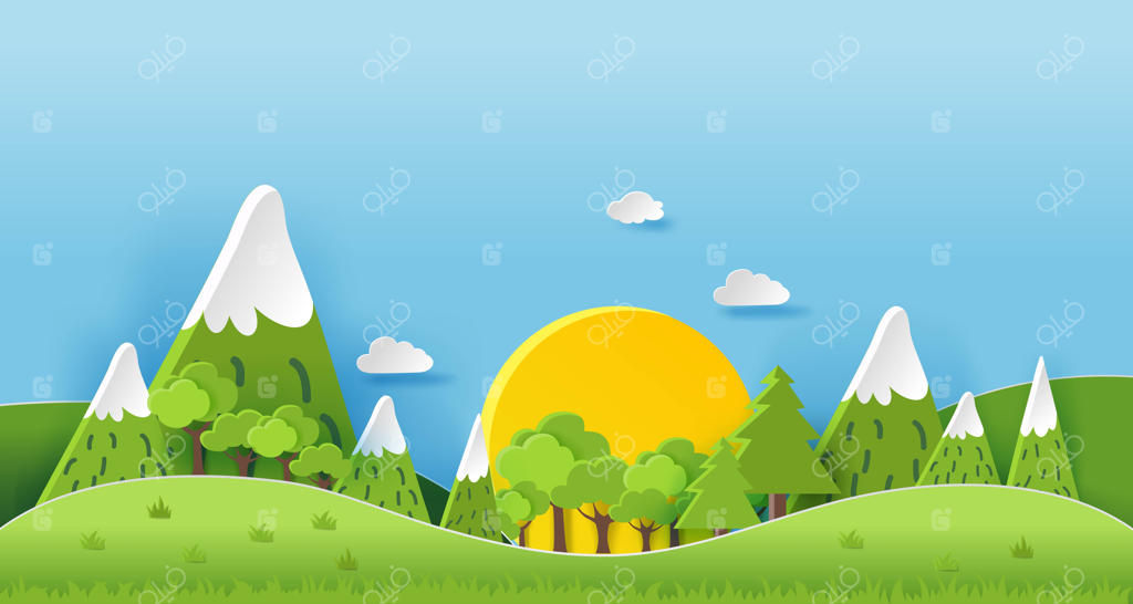 طراحی کانسپت منظره سه‌بعدی - هنر دست‌ساز رنگارنگ به سبک برش کاغذ - تصویرسازی وکتور نسخه EPS10