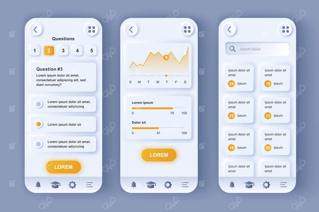 یادگیری آنلاین: طراحی مدرن نیومورفیک رابط کاربری اپلیکیشن موبایل