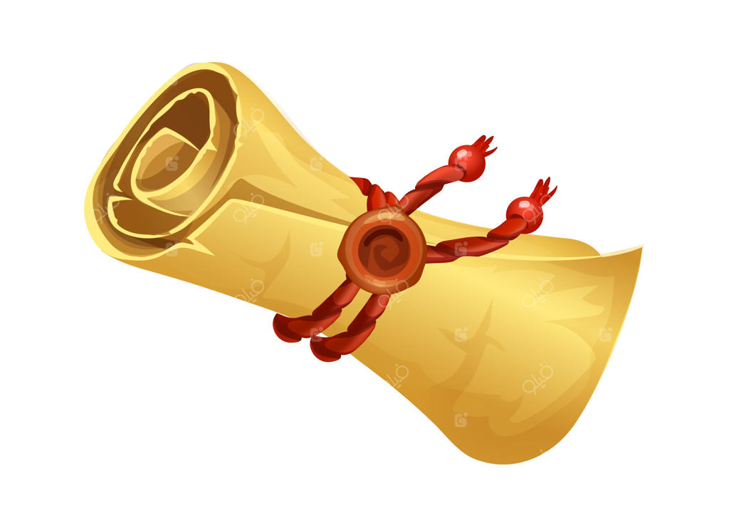 طومار باستانی کارتونی: کاغذ زرد لوله‌شده با طناب قرمز و مهر مومی - سند یا نقشه روی کاغذ پوستی قدیمی، نسخه‌ای از کاغذ پاپیروس برای تزئین صفحه جشنواره و پترن لوگو وکتور